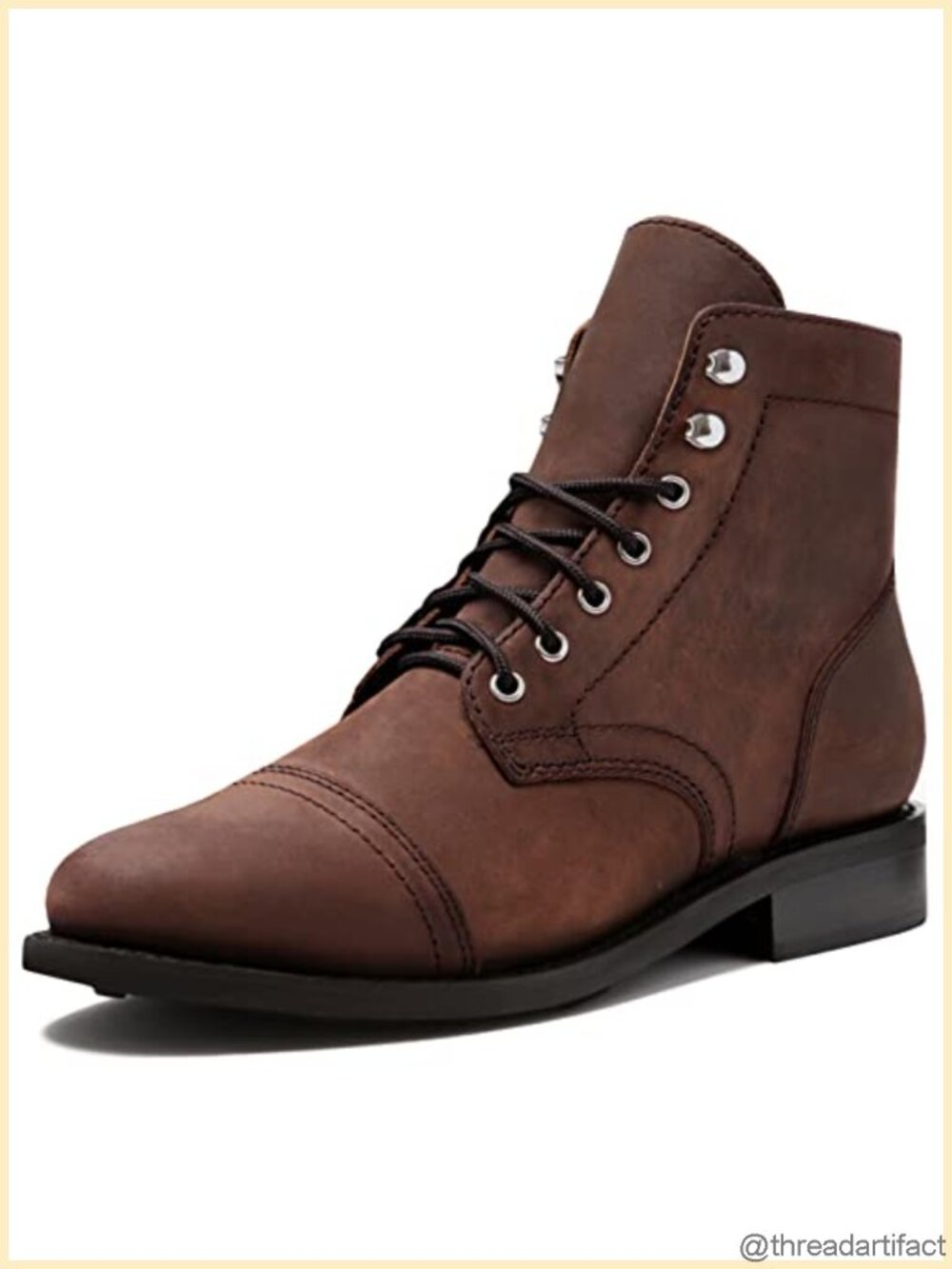 Leather Cap Toe Ankle Boots Lace-Up Block Heel Work Booties